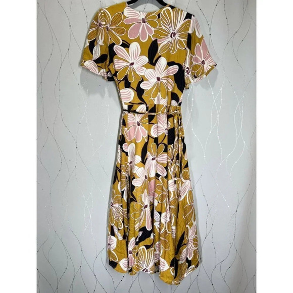 Slate & Willow Dark Yellow Mod Daisy Wrap Midi Dress $297 - Picture 7 of 11